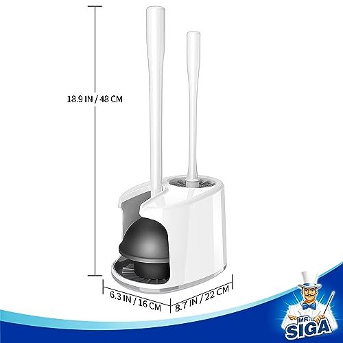 MR.SIGA Toilet Plunger and Brush with Holder for Toilet Cleaning, White | Heavy duty toilet brush and plunger set, plunger toilet brush combo
