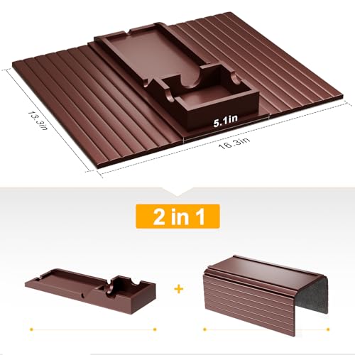 Bamboo Couch Armrest Table with Cup Holder Tray (Walnut) | 2 in 1 Anti-Slip Couch Caddy for Drinks Cellphone TV Remote Snacks