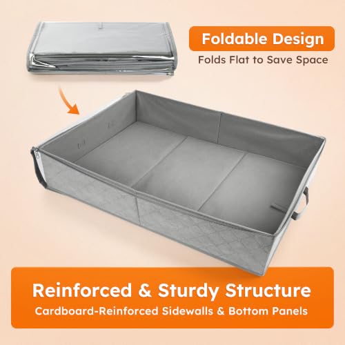 LotFancy Under Bed Storage Bags with Clear Window & Handles, 24” x 16” x 6" | Foldable Closet Organizers, Clothes Blankets Container, Space-saving Storage Bins, with Cardboard Support, Pack of 2, Gray