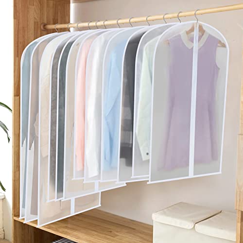 Clear Garment Bags for Hanging Clothes, Set of 12 Suit Bags Dust-Resistant Clothes Cover Bags PEVA Breathable Clothes Protectors with Full Zipper for Closet Storage, 24” x 40”/47”/55”