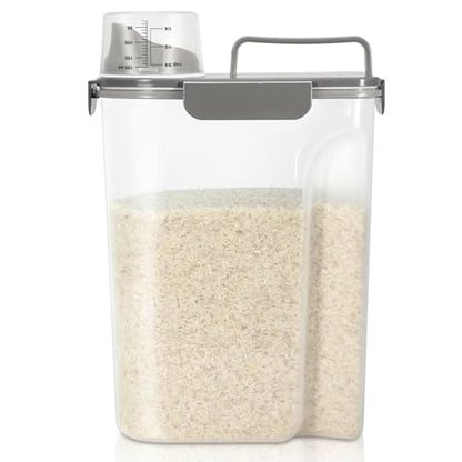 TBMax Airtight Rice Container 10 Lbs, Cereal Dispenser, Pet Cat Dog Food Storage Container, Plastic Kitchen Pantry Food Storage Holder with Cup -Dark Grey