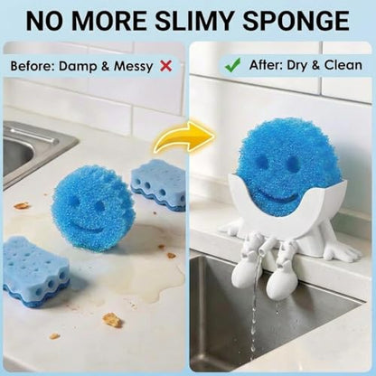 Creative Drainage Sponge Holder: Traceless Glue, 3D Printed Funny Kitchen Sink Holder, Keeps Sponge Dry – for Scrub Daddy (1, White)