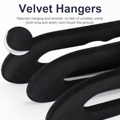 Velvet Pants Hangers, Black, 16 Pack | Non Slip, Open Ended, 360 Swivel Hook, Closet Space Saving Hanger for Heavy Pants, Jeans, Trousers, Scarf