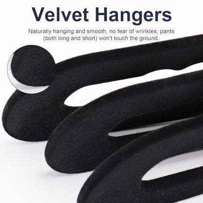 Velvet Pants Hangers, Black, 16 Pack | Non Slip, Open Ended, 360 Swivel Hook, Closet Space Saving Hanger for Heavy Pants, Jeans, Trousers, Scarf