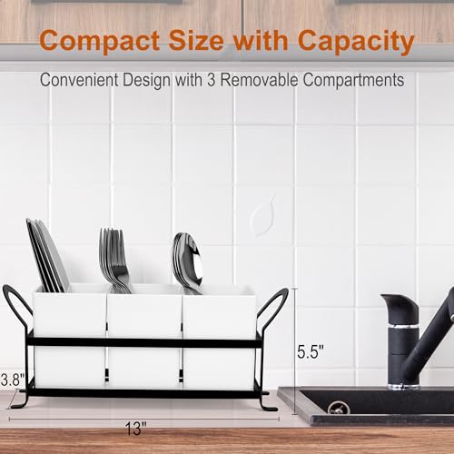 Czlizdyt Cutlery Holder with Drain Holes, Silverware Caddy for Party Countertop, 3pcs Bins Set Utensil Holders for Spoon and Fork, White