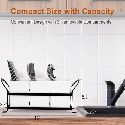 Czlizdyt Cutlery Holder with Drain Holes, Silverware Caddy for Party Countertop, 3pcs Bins Set Utensil Holders for Spoon and Fork, White