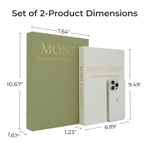 Premium Linen Faux Book Box Set of 2: Aesthetic Book Safe with Hidden Storage for Living Room Console Table & Bookshelf Decor, Home Organizer, Green & Beige, Tallest 10.67in