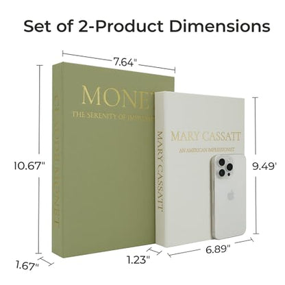 Premium Linen Faux Book Box Set of 2: Aesthetic Book Safe with Hidden Storage for Living Room Console Table & Bookshelf Decor, Home Organizer, Green & Beige, Tallest 10.67in