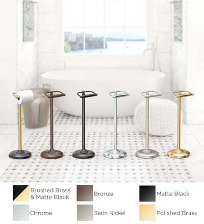Gatco 1436MX Toilet Paper Holder Stand, Weighted Base, Matte Black, Freestanding Bathroom Floor Stand, 22 Inch