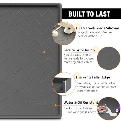 TigeJoy Under Sink Mats for Kitchen Waterproof 34" x 22", Cabinet Liner | Leak-Proof Silicone Mat Sink Protector, Kitchen Essentials Organizer and Storage,Boot or Shoe Tray, Pet Feeding Mat