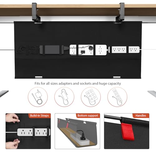 Univivi No Drill Under Desk Cable Management Tray, 36 inch Cable Management | Clamp/Screw Mount Desk Cable Management, Premium Fabric Cable Management Tray, Large Capacity Cord Organizer for Office, Home