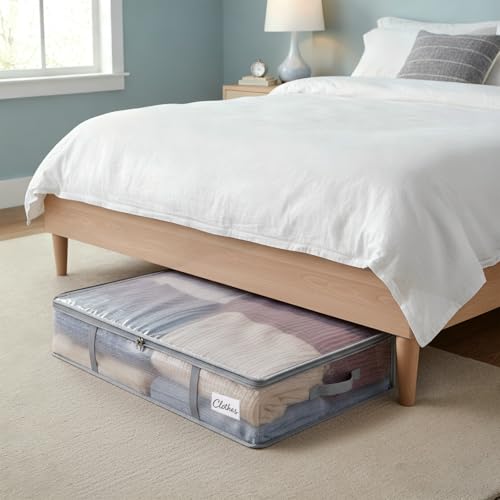 Under Bed Storage Containers 4 Pack 90L Mesh Clear for Blankets Clothes | Waterproof Clear Mesh Fabric, Sturdy Handles, Zippered Closure, for Blankets Clothing Sweaters Pillows Linens and Sheets
