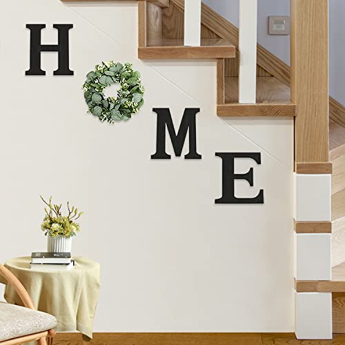 Wood Home Sign with Eucalyptus Wreath for O Home Decor Wall Decor | Hanging Farmhouse Wall House Decor Wood Letters for Wall Art Rustic Home Decor Wall Decor Living Room Kitchen Entryway Black