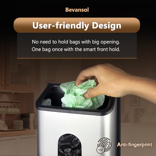 Plastic Bags Holder Grocery Dispenser for Kitchen Trash Bag Storage with Stainless Steel Front, Wall Mounted with Extra Wide Easy Access Openings