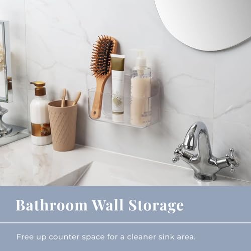 Adhesive Wall Organizer Bin, No-Drill, Clear, 7.1 x 3.15 x 4.75 in | BPA-Free PET, Built-In Drain Holes, Detachable, Easy-Reach Storage for Small Items Like Phones, Remotes, or Sponges
