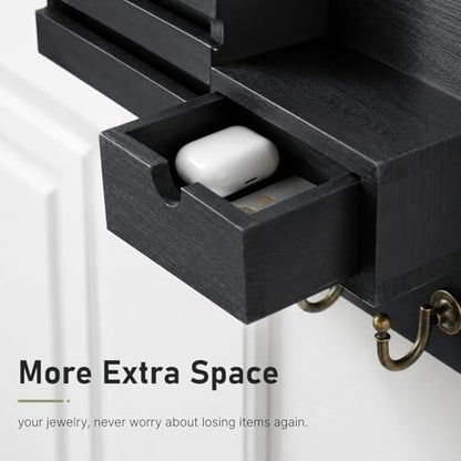 FifthQuarter Key and Mail Holder Wall Mount with Drawer and 6 Sturdy Hooks | Wooden Entryway Organizer and Decorative, Easy Installation