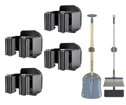 Upgraded Magnetic Broom and Mop Holder Wall Mount, Space-Saving Heavy Duty No Drill Over the Door Broom Gripper RV Camper Wall Organizer,Black,4 Pcs