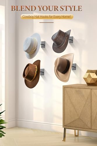 Cowboy Hat Rack for Wall, 4 Pack Cowboy Hat Holder Wall Mount, Western Rustic Metal Cowboy Hat Hanger, Hat Hooks for Cowboy Hat, Fedora, Sun Hats,Wide Brim Hat Organizer