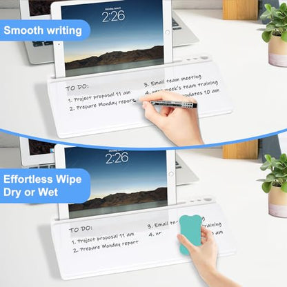 Desktop Glass Whiteboard with Storage, Desk Dry Erase White Board Stand | Computer Keyboard Stand, Office Desk Organizers and Accessories with Drawer, To Do Memo Notepad, Home School Supplies