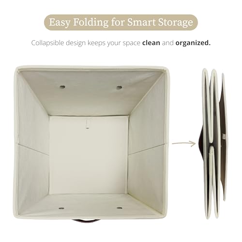 DECOMOMO Storage Bins, Cube Storage Bin with Labels | 10.5" x 11" Fabric Storage Cubes for Shelves (6pcs, Beige)