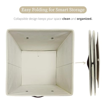 DECOMOMO Storage Bins, Cube Storage Bin with Labels | 10.5" x 11" Fabric Storage Cubes for Shelves (6pcs, Beige)