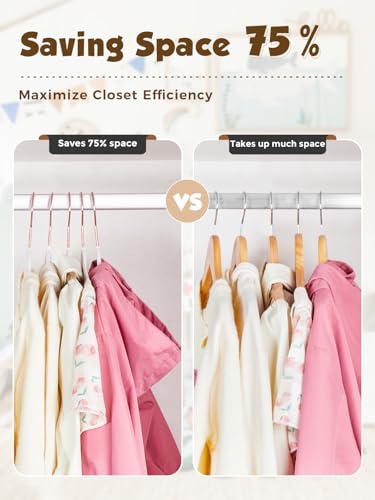 Kids Velvet Hangers 50 Pack, 14 Inch Premium Non Slip Kids Felt Hangers for Closet, Space Saving Toddler Clothes Hanger for Youth's Childrens' Clothes (Rose Gold Hook)- White