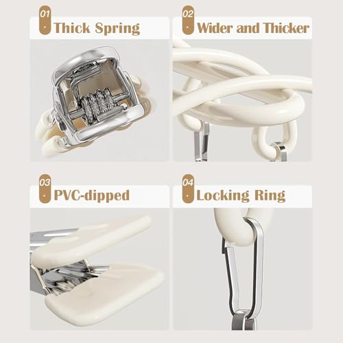 20 Clips Space-Saving Multi-Pants Hangers, 360° Rotating Hangers (Beige) | skirt hangers space saving,legging hangers for closet organizer,Space Saving Hanging Closet Organizer Metal pants organizer