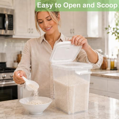 Rice Storage Container 10-15 Lbs, Airtight Flour Dry Food Bin with Scoop