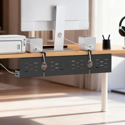 Univivi Under Desk Cable Management Tray, Cable Management, 32 inch, Black | Durable Steel Material, Under Desk Cable Tray with No-Drill C-Clamp and Screw Mount, Wire Management for Office/Home