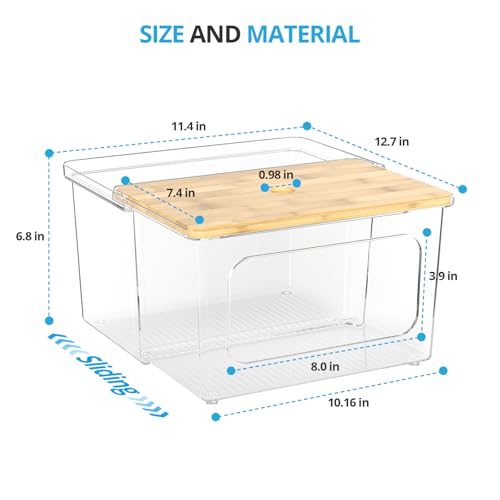 Trash Bag Dispenser Roll Holder - Clear Garbage Bag Holder Dispenser with Bamboo Lid and Sliding Drawer Box, Trash Bag Holder for Kitchen, Under Sink, Laundry Room Organization and Storage