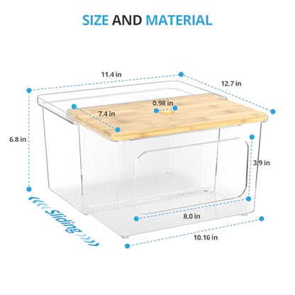 Trash Bag Dispenser Roll Holder - Clear Garbage Bag Holder Dispenser with Bamboo Lid and Sliding Drawer Box, Trash Bag Holder for Kitchen, Under Sink, Laundry Room Organization and Storage