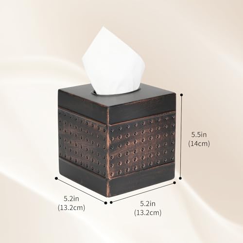 MOCHTERO Decorative Tissue Box Cover,Hand Hammered Design, Square Metal Tissue Holder,for Bathrooms, Bedroom, Dinner Table, Office.Antique Bronze Color
