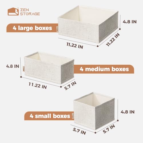 ZenStortage Cotton Linen Baby Drawer Organizers for Nursery, 12Pack Beige | Natural Cotton Linen Fabric, 3 Sizes for Flexible Combinations, Skin-Friendly Material, Foldable Zipper Design