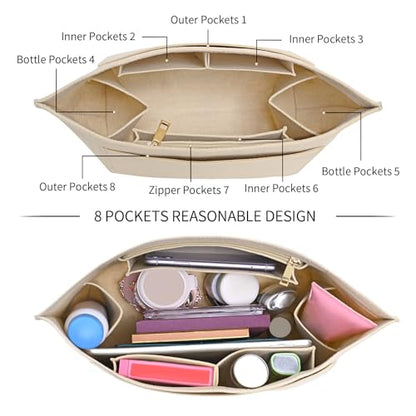LOUKAYCCI Purse Organizer Insert for Longchamp Le Pliage L Handbag Insert Felt Long Champ Tote Bag Organizer Insert with Cup (Beige, Large)