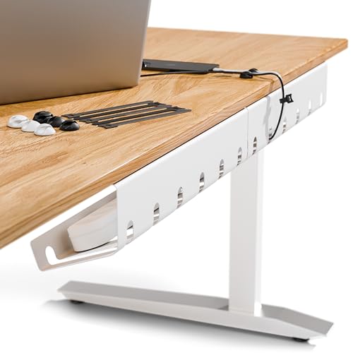 PAMO Cable Management Under Desk, Set of 2 - White | Includes 10 x cable holders, cable clips & screws, easy installation - made of high quality powder coated steel.