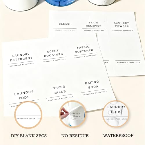 Liquid Laundry Detergent Container, Glass Detergent Bottle for Laundry Room | 3 Pack Laundry Storage Containers for Organizing, Laundry Beads & Dryer Sheet Holder, Laundry Soap and Softener Dispenser
