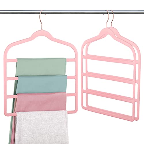 Velvet Pant Clothes Hanger Space Saving Non Slip Hanger Jean Slack Hangers | Multiple Velvet Hanger Closet Organizer Storage and Organization for Jeans,Scarf,Tie(Pink, 3)