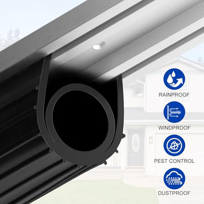 Garage Door Seals Bottom Rubber Weather Stripping Kit Seal Strip Replacement, Weatherproof Threshold Buffering Sealing Rubber 5/16 Inch T Ends (16 FT, Black, U+O)