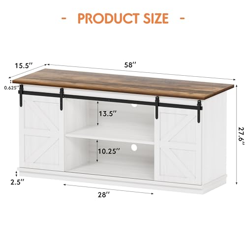 Shahoo Farmhouse Sideboard Buffet Cabinet, Coffee Bar Storage with Sliding Barn Doors, Shelf for Home Dining Room, White