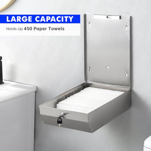 Gorlary Paper Towel Dispenser Wall Mount Commercial, Silver, Lockable | Brushed Stainless Steel, Fits C-Fold Multifold Trifold Paper Towels, Fingerprint Resistant, Touchless Hand Towels holder