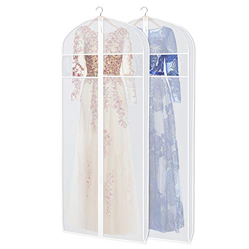 Zilink Dress Garment Bag for Storage Dress Cover Bag for Long Dresses 72 in | 3 in Gusseted, Clear Window, Dress Protector Bag for Long Evening Dresses, Fur Coat, Long Dress, Gown Closet Storage, 2 Pack