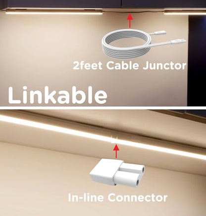 Under Cabinet Lighting Plug in AC120V 3CCT 3000/4000/5000K,Super Bright,Linkable Under Counter Lights for Kitchen,Ultra Slim LED Cabinet Light for Closet,Shelf,Sink,ETL Listed(16inch,White,1Pack)