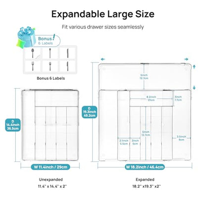 Vtopmart Expandable Silverware Organizer, Kitchen Drawer Tray, 6-9 Slots | Adjustable Flatware Organizer Expands to Fit Drawers, Organize Spoons, Forks, Knives and Kitchen Utensils with Easy Access