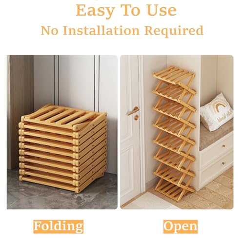 5 Tier Foldable Shoe Rack, Bamboo Vertical Shoe Organizer Tall for Multifunctional Narrow Shoe Shelf for Entryway, Closet, Corner, Bedroom, Hallway(Natural)