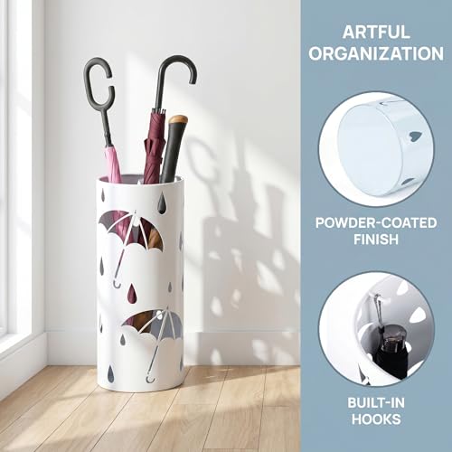 BEWBBAT Umbrella Stand Rack for Entryway, Freestanding Round Metal Umbrella Holder, Rain Collection Umbrella Organizer Bin for for Can Walking Stick, Home Office Decor, Hold 4-5 Umbrellas