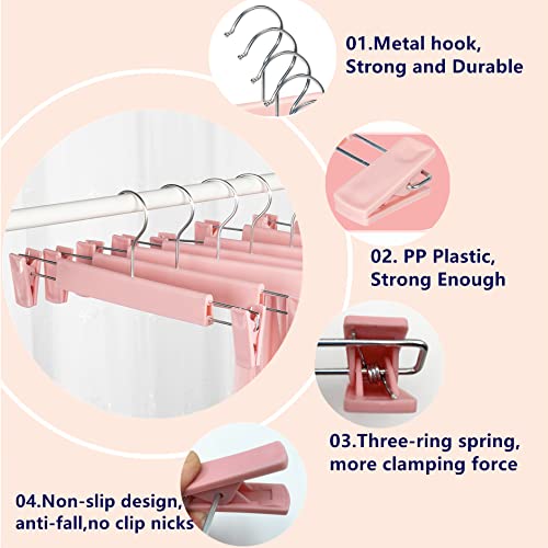 Pants Hangers with Clips, Skirt Hangers, 20 Pack, Pink | Plastic clip hangers for pants, skirts, jeans and shorts; 360° swivel hooks help save closet space.