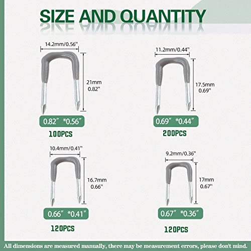 Keadic 540Pcs Insulated U Staple Nail Assorted Size Set, 0.56", 0.44“, 0.41", 0.36" Electrical Cable Staples Metal Cable Clip with Plastic Staple Wire Holder for Fixing Wires Cables