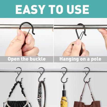 60 Pcs S Hooks for Hanging Heavy Duty, Metal S Hook with Safety Buckle | 3.5-inch S Hook for Hanging Plants, Suitable for 0.5 inch Rods, Purse Hooks, Perfect for Closet, Kitchen, Pot, Pan, Bags