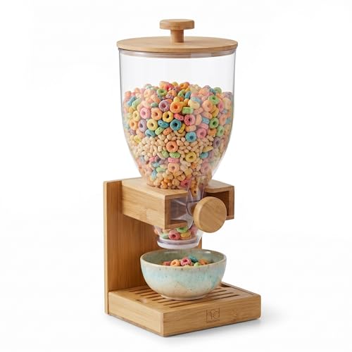 Compact Dry Food Dispenser, Single Control & Snack... (Natural | Bamboo)
