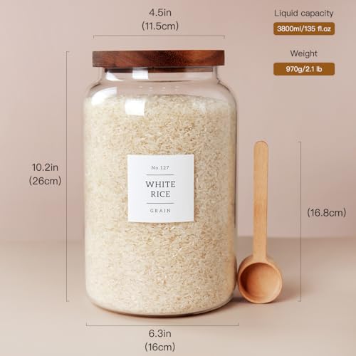 CZSZYGHBAO 2 PCS Large Glass Jar with Airtight Lid, Glass Food Storage Jars for Tea,Spice,Cereal, Egg,Flour,Coffee and More(1 gallon/4000 ml)